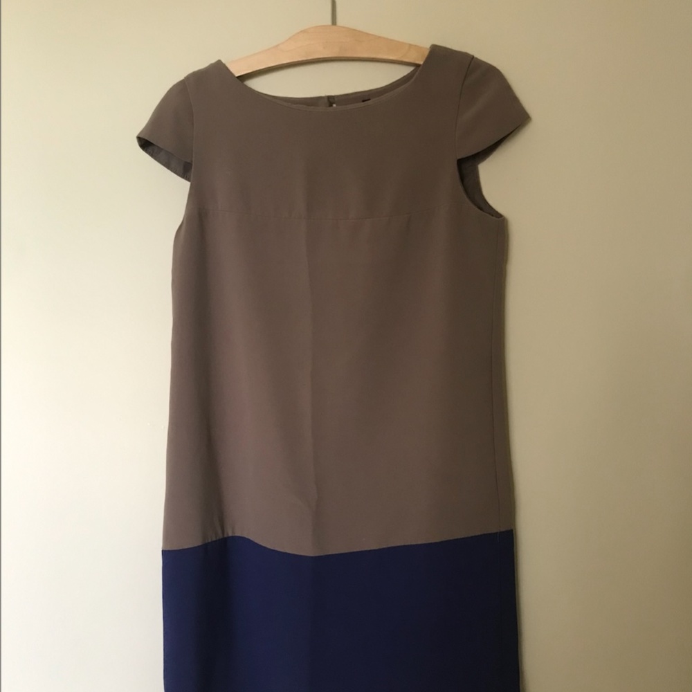 Benetton Beige & Blue Cap-Sleeve Sheath Dress